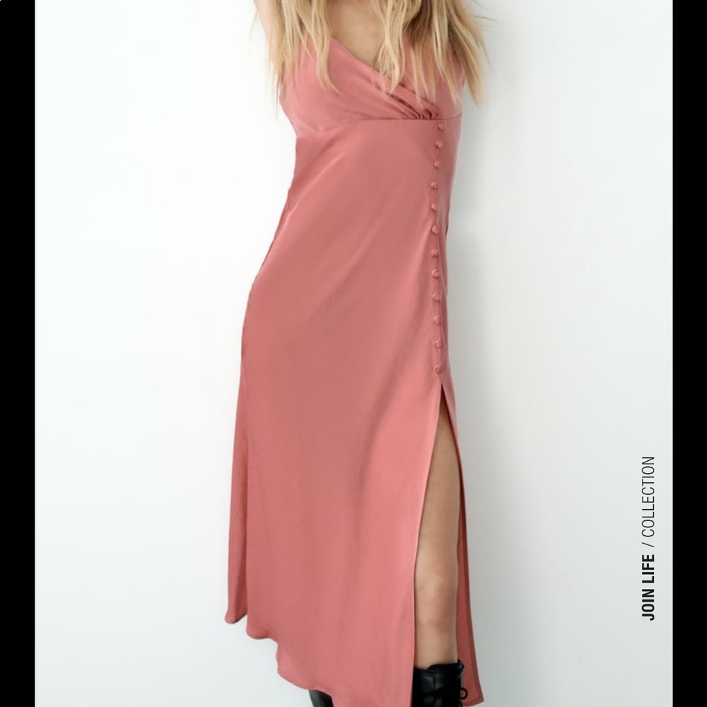 Zara Dusty Rose Slip Midi Dress - Picture 7 of 9